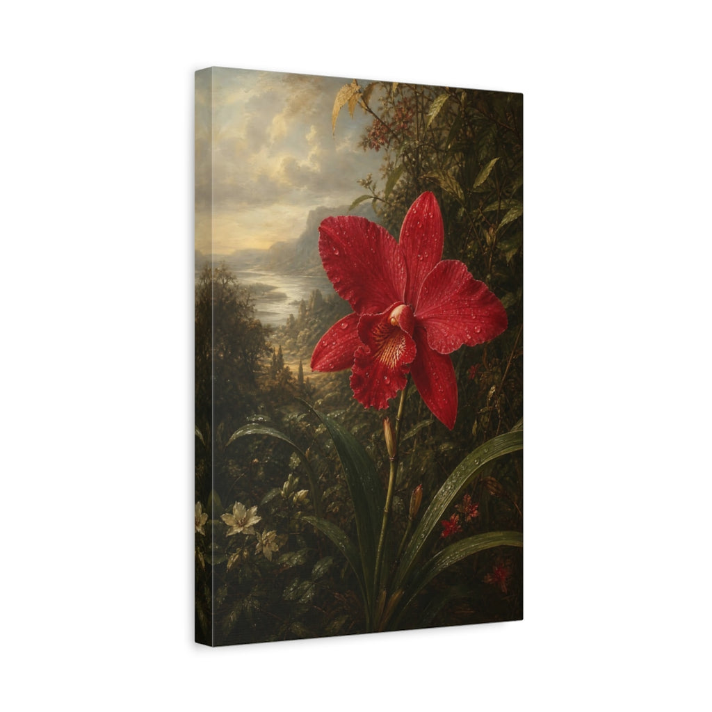 Side Mockup 4. Floral Red Orchid Red Orchid Landscape shown as stretched canvas wall art