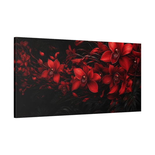 Main Mockup. Floral Red Orchid Red And Black shown as stretched canvas wall art