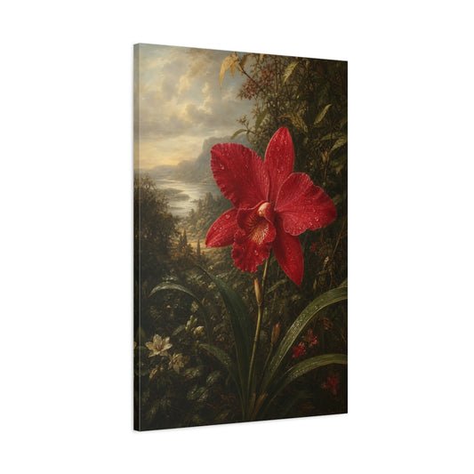 Main Mockup. Floral Red Orchid Red Orchid Landscape shown as stretched canvas wall art