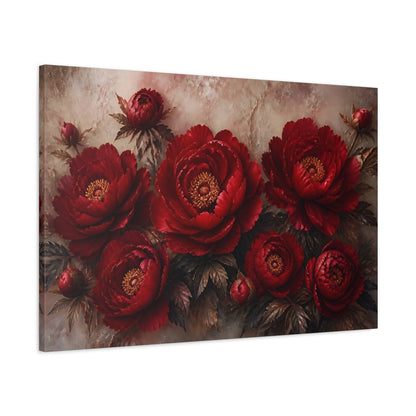 Main Mockup. Floral Red Peonies shown as canvas print