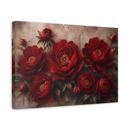 Side Mockup 4. Floral Red Peonies shown as canvas print