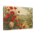 Side Mockup 4. Floral Red Poppies Red And Green Landscape shown as stretched canvas wall art