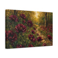 Side Mockup 4. Floral Red Poppies Burgundy Poppies Forest shown as stretched canvas wall art