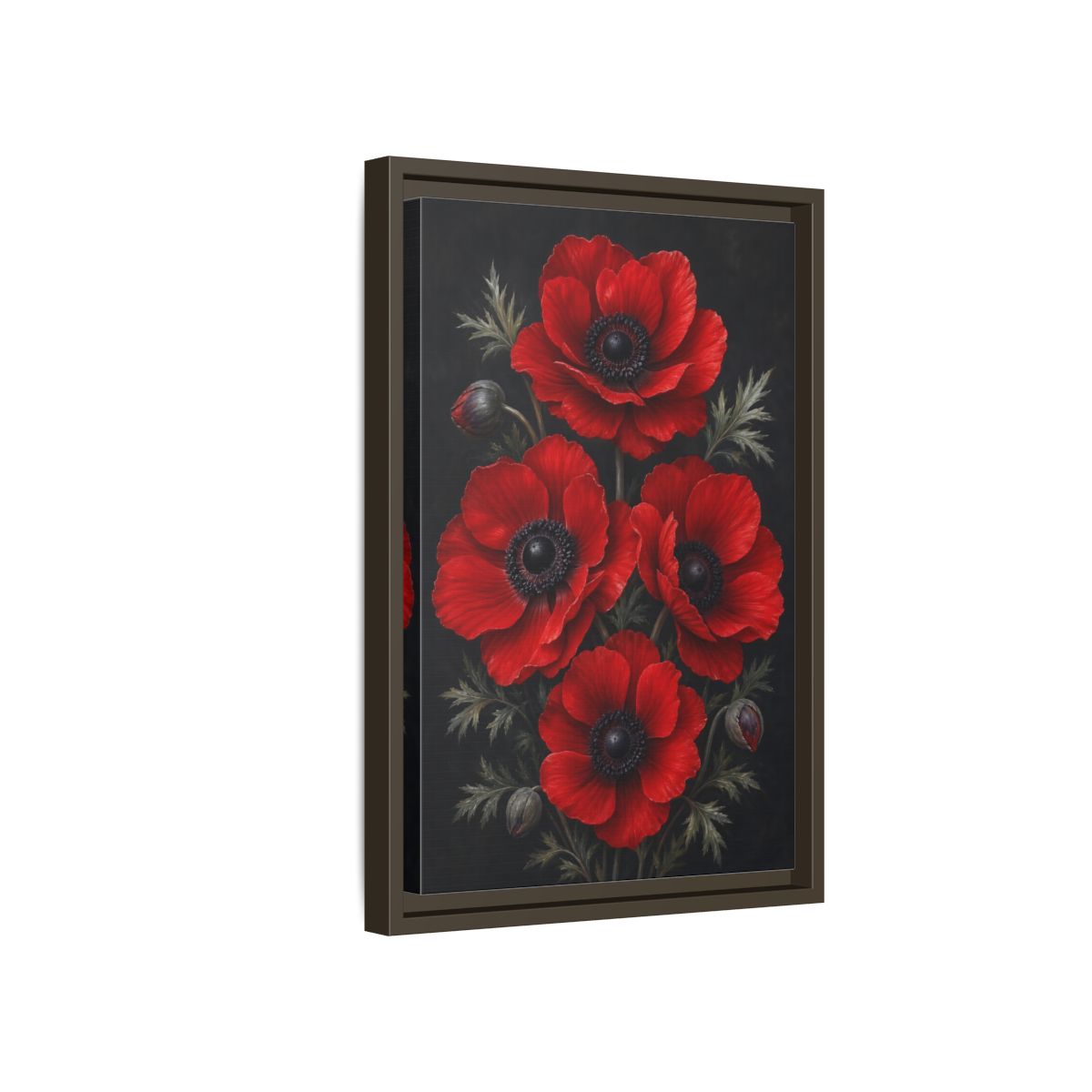 Side Mockup 5. Floral Red Poppies Red Poppies shown as stretched canvas wall art