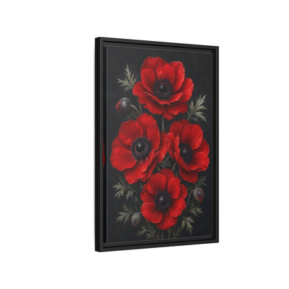 Side Mockup 3. Floral Red Poppies Red Poppies shown as stretched canvas wall art