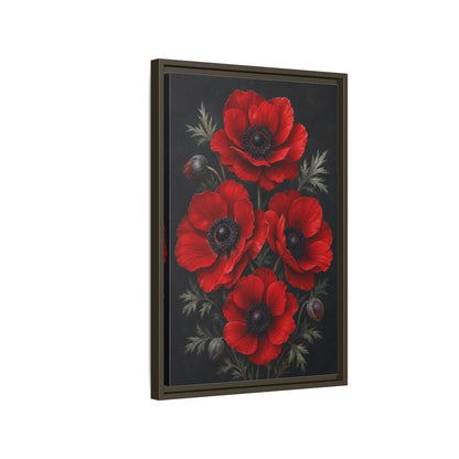 Side Mockup 2. Floral Red Poppies Red Poppies shown as stretched canvas wall art