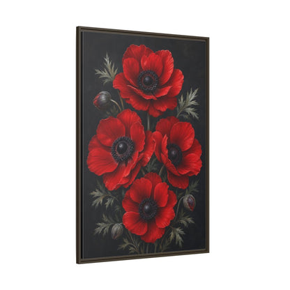 Side Mockup 8. Floral Red Poppies Red Poppies shown as stretched canvas wall art