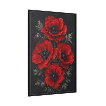 Side Mockup 12. Floral Red Poppies Red Poppies shown as stretched canvas wall art