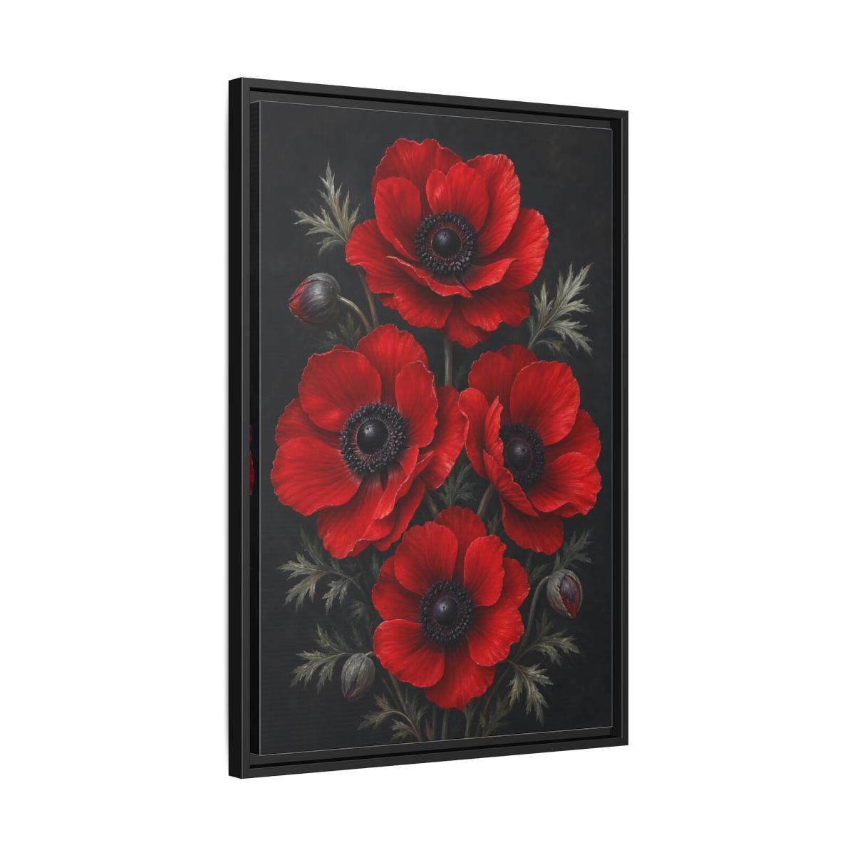 Side Mockup 14. Floral Red Poppies Red Poppies shown as stretched canvas wall art