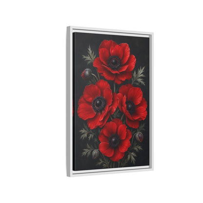 Side Mockup 1. Floral Red Poppies Red Poppies shown as stretched canvas wall art