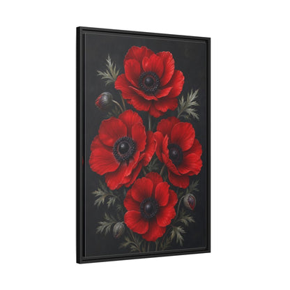 Side Mockup 13. Floral Red Poppies Red Poppies shown as stretched canvas wall art