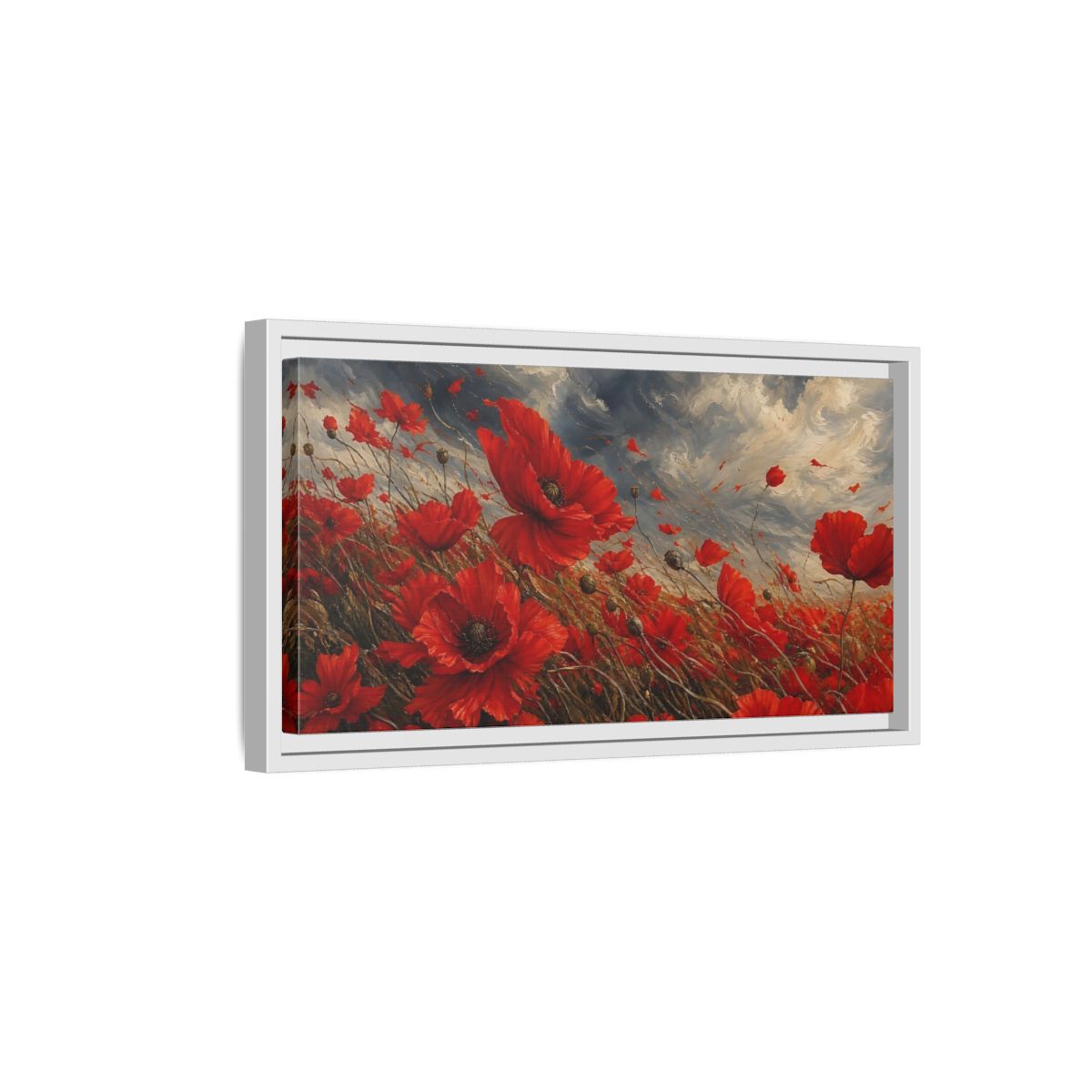 Side Mockup 6. Floral Red Poppies Red Poppies shown as stretched canvas wall art