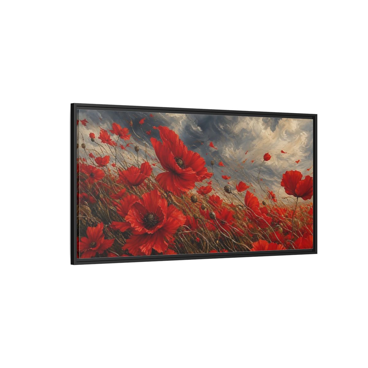 Side Mockup 5. Floral Red Poppies Red Poppies shown as stretched canvas wall art