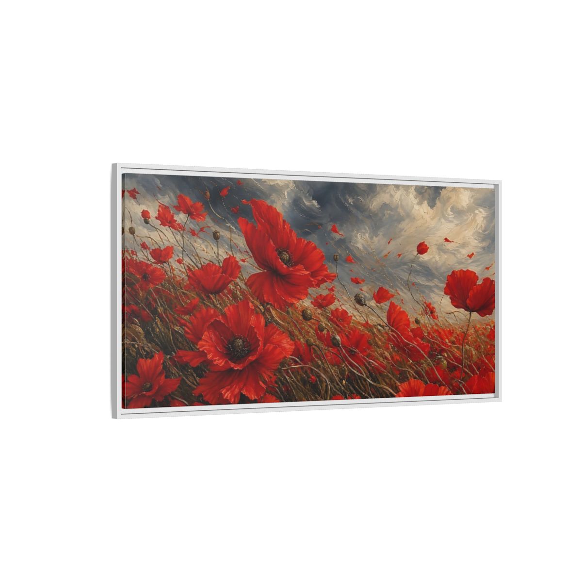 Side Mockup 3. Floral Red Poppies Red Poppies shown as stretched canvas wall art