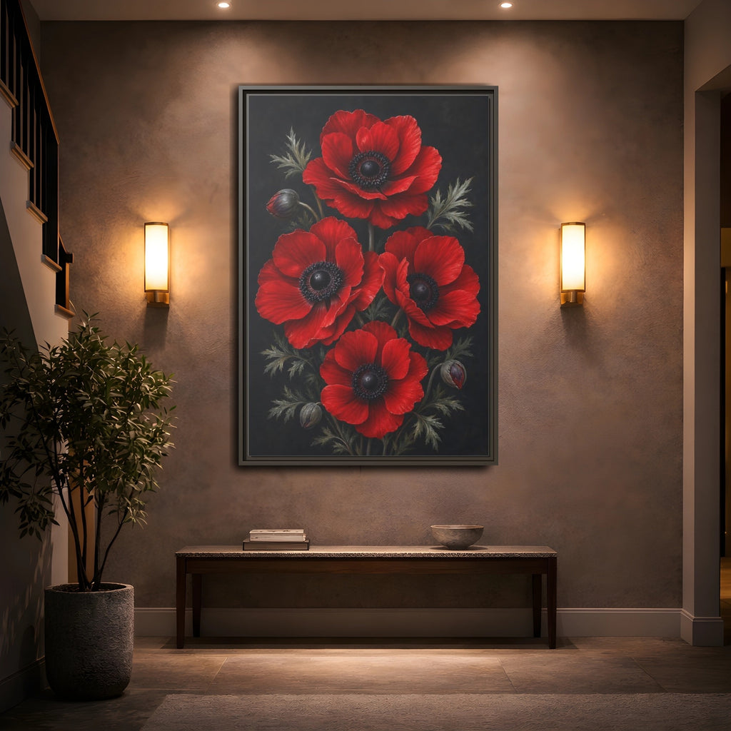 Mockup 2. Floral Red Poppies Red Poppies shown as stretched canvas wall art