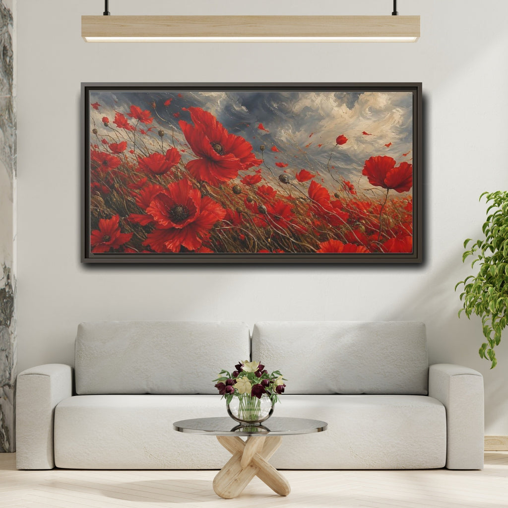 Mockup 2. Floral Red Poppies Red Poppies shown as stretched canvas wall art