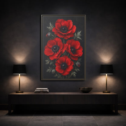 Mockup 3. Floral Red Poppies Red Poppies shown as stretched canvas wall art