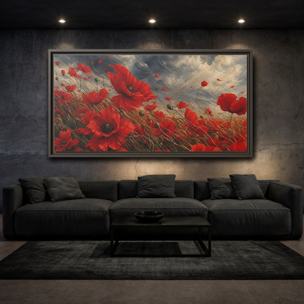 Mockup 3. Floral Red Poppies Red Poppies shown as stretched canvas wall art