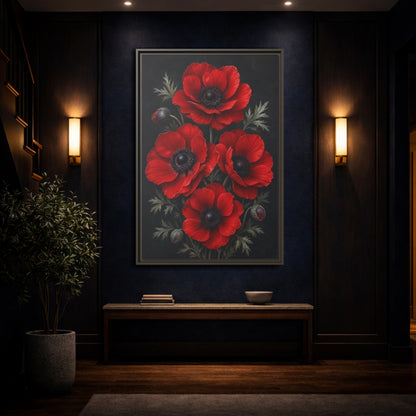 Mockup 4. Floral Red Poppies Red Poppies shown as stretched canvas wall art