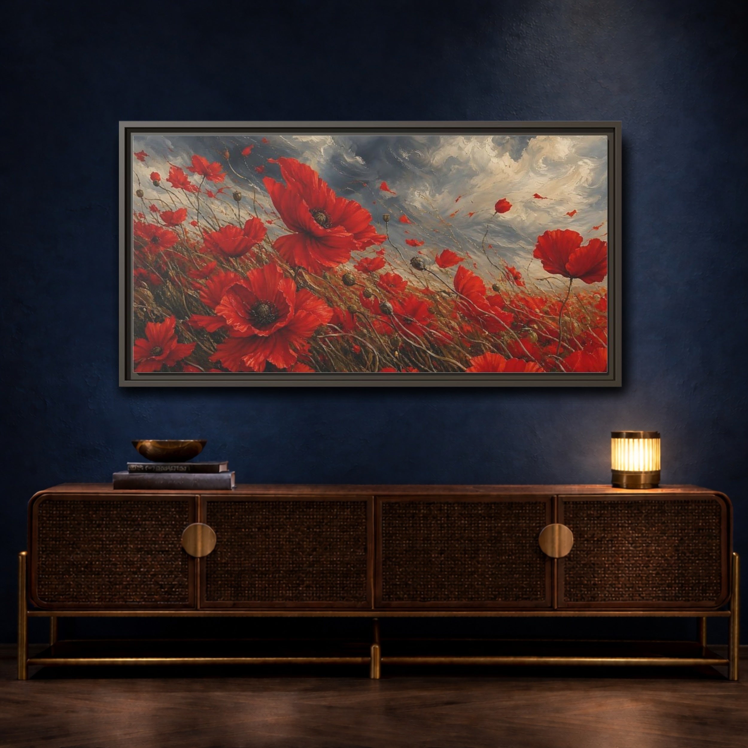 Mockup 4. Floral Red Poppies Red Poppies shown as stretched canvas wall art