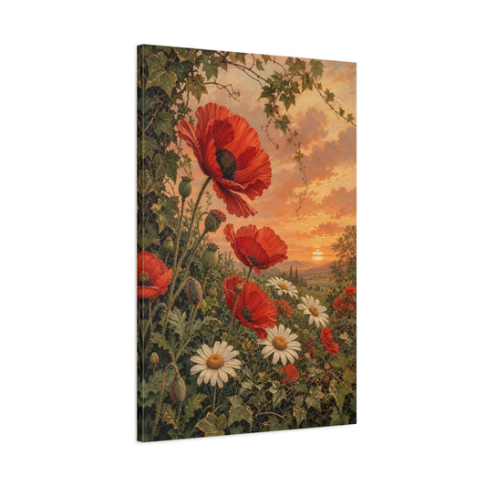 Main Mockup. Floral Red Poppies Red Poppies Sunset shown as stretched canvas wall art
