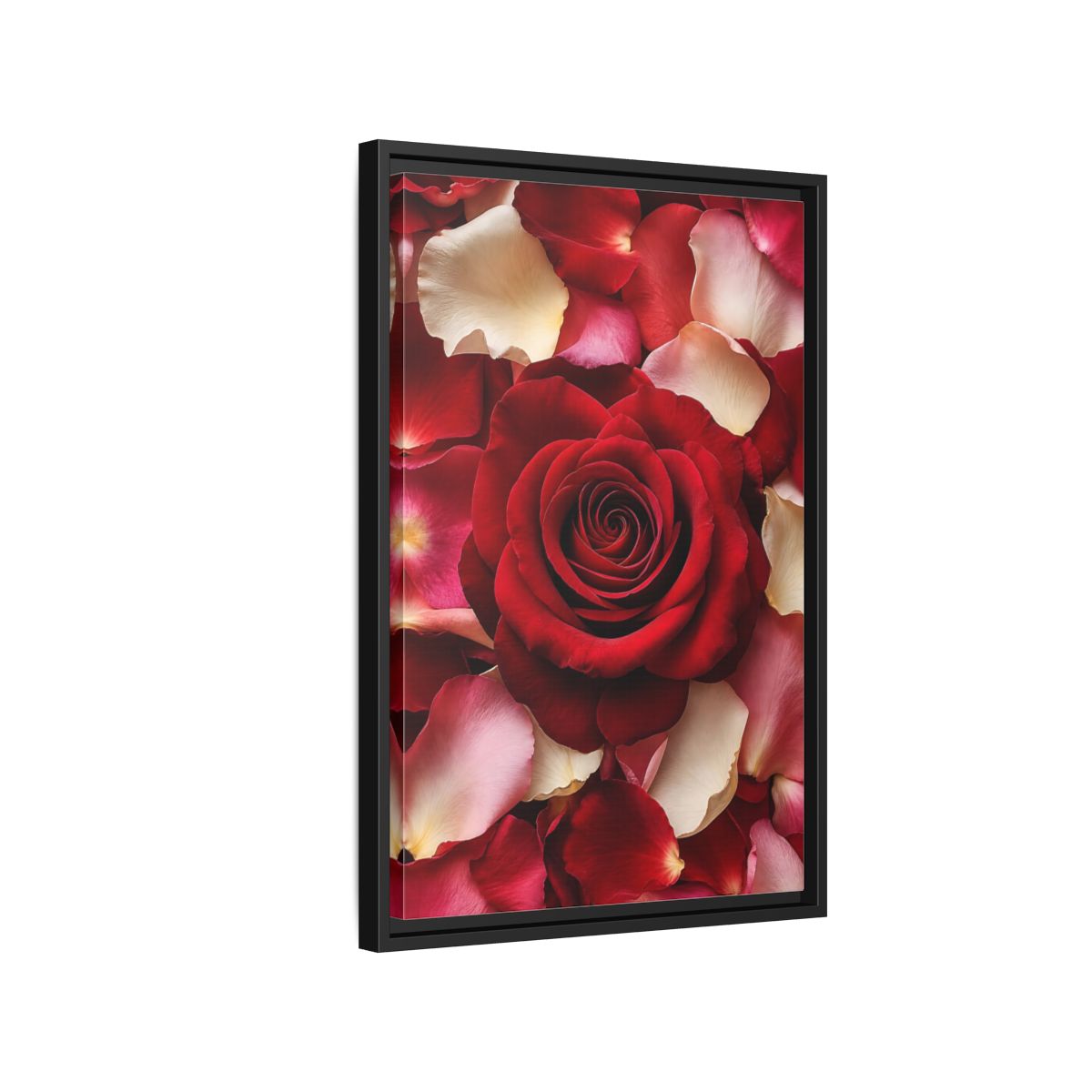 Floral Red Rose and Pink Framed Canvas Wall Art - Realistic Decor for Bedroom, Above Bed shown as canvas wall art