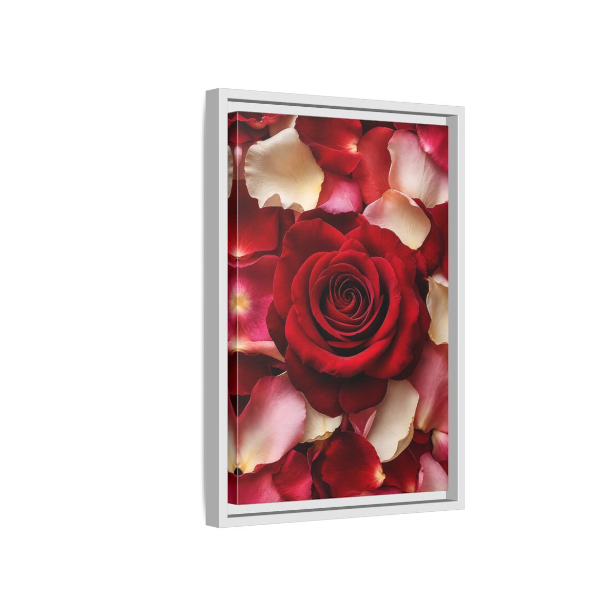 Floral Red Rose and Pink Framed Canvas Wall Art - Realistic Decor for Bedroom, Above Bed shown as canvas wall art