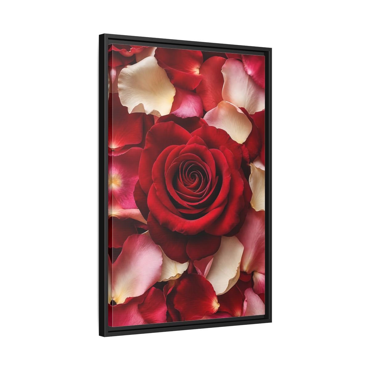 Floral Red Rose and Pink Framed Canvas Wall Art - Realistic Decor for Bedroom, Above Bed shown as canvas wall art