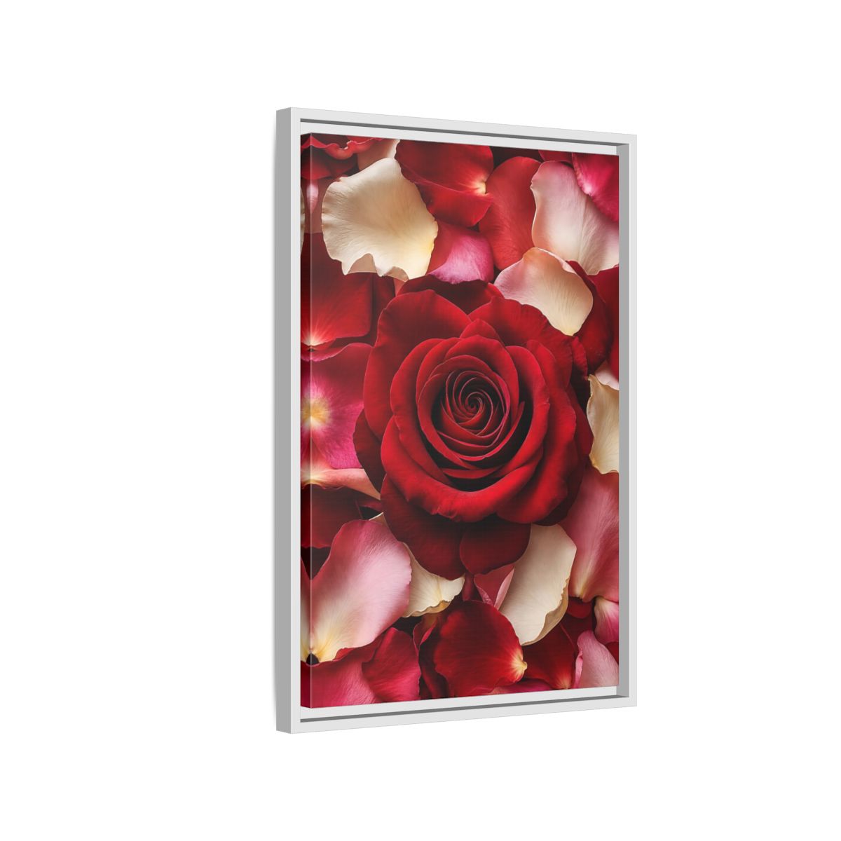 Floral Red Rose and Pink Framed Canvas Wall Art - Realistic Decor for Bedroom, Above Bed shown as canvas wall art