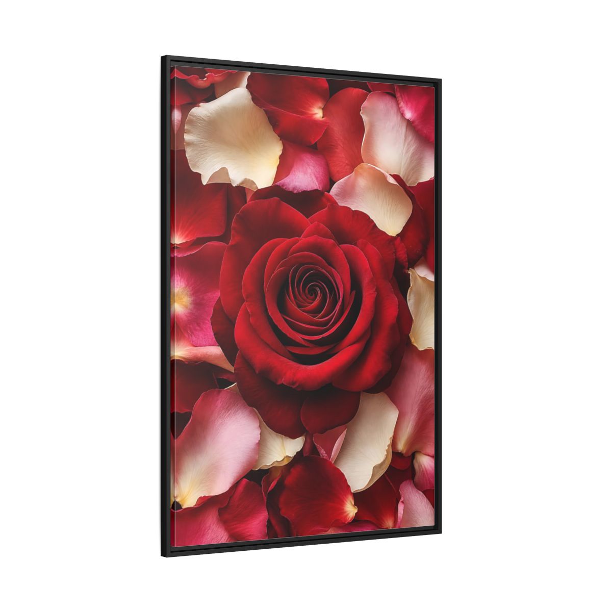 Floral Red Rose and Pink Framed Canvas Wall Art - Realistic Decor for Bedroom, Above Bed shown as canvas wall art