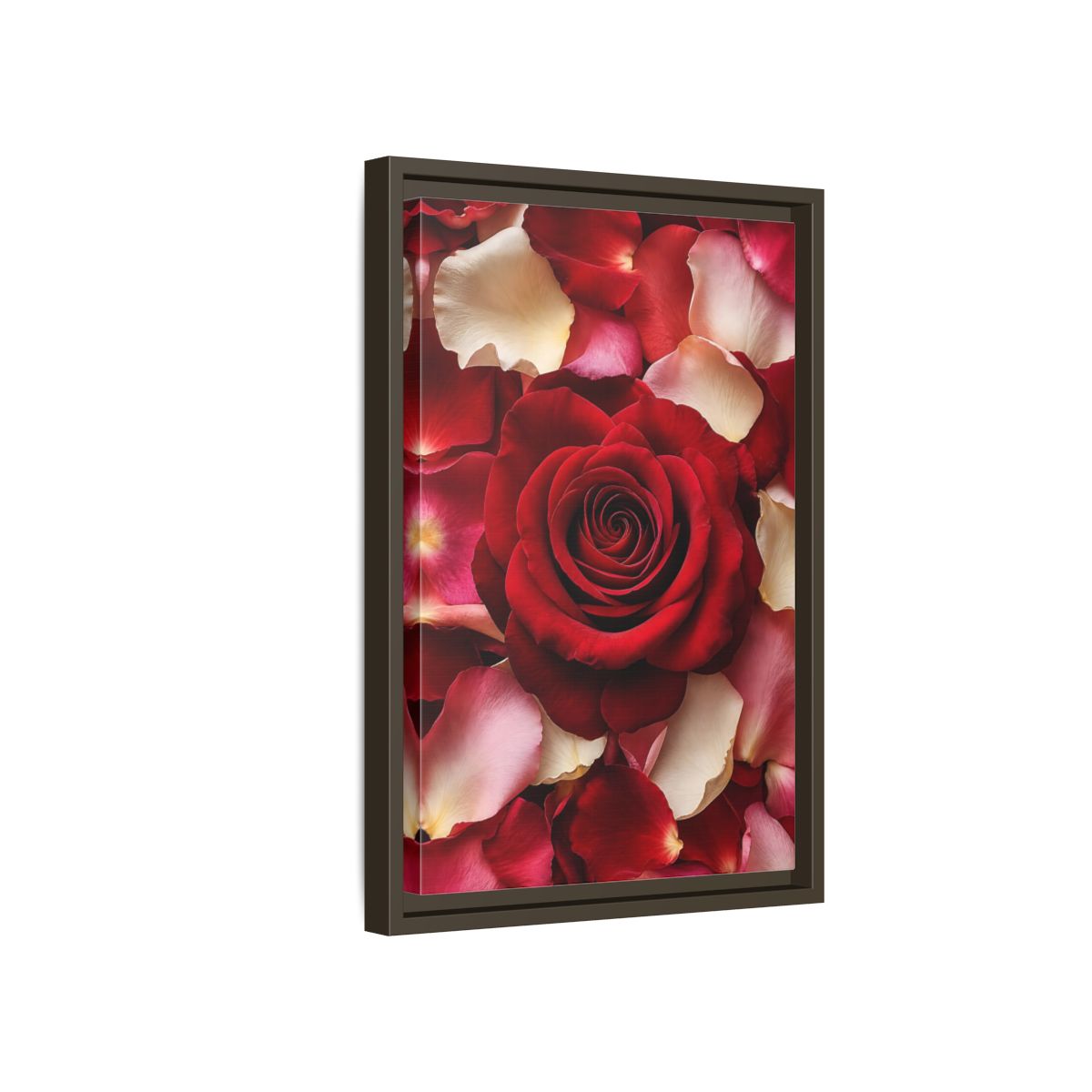 Floral Red Rose and Pink Framed Canvas Wall Art - Realistic Decor for Bedroom, Above Bed shown as canvas wall art