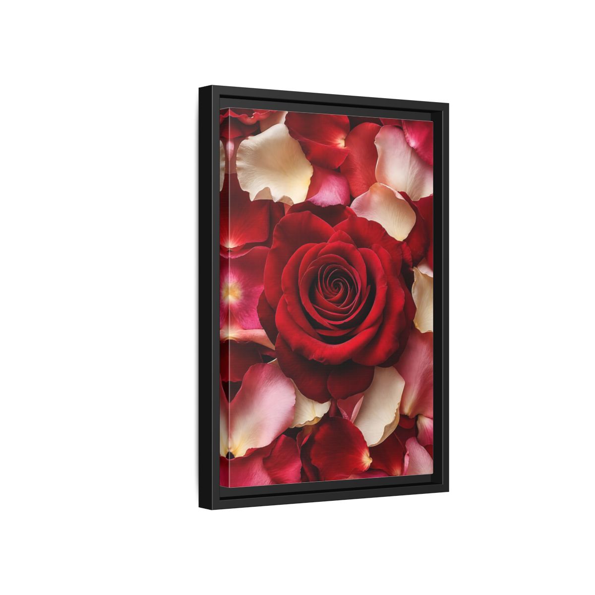 Floral Red Rose and Pink Framed Canvas Wall Art - Realistic Decor for Bedroom, Above Bed shown as canvas wall art
