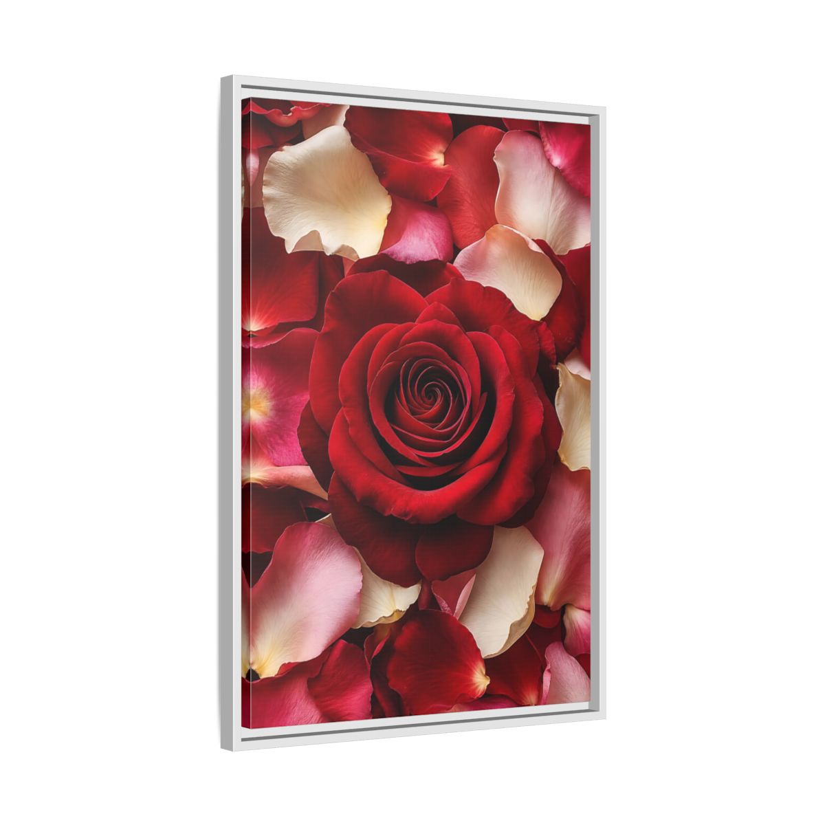 Floral Red Rose and Pink Framed Canvas Wall Art - Realistic Decor for Bedroom, Above Bed shown as canvas wall art