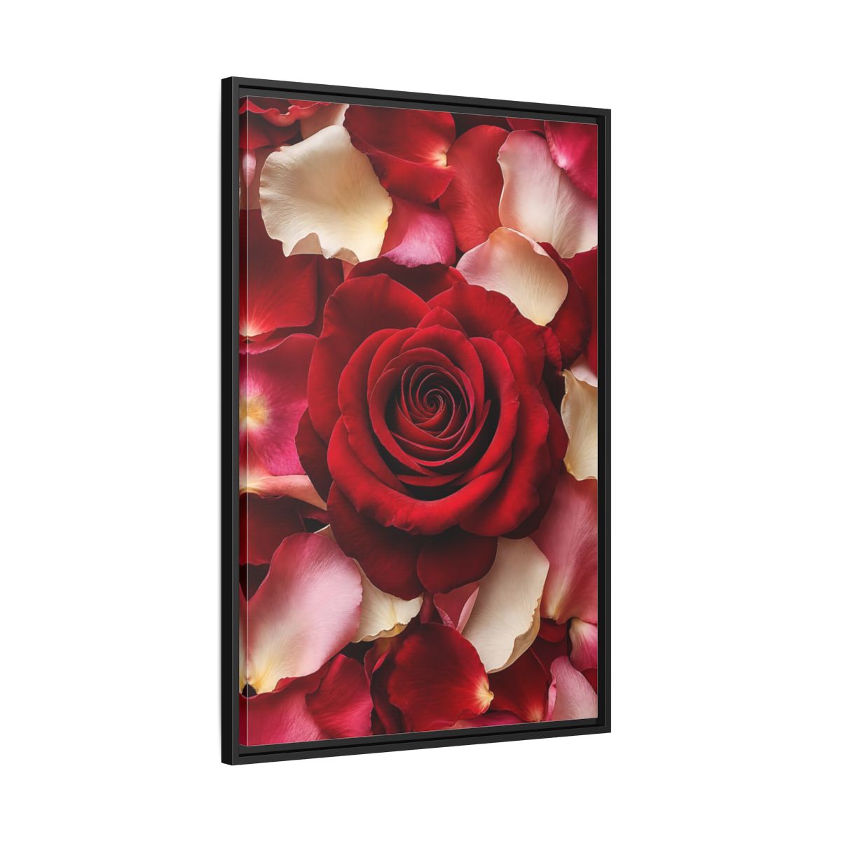 Floral Red Rose and Pink Framed Canvas Wall Art - Realistic Decor for Bedroom, Above Bed shown as canvas wall art