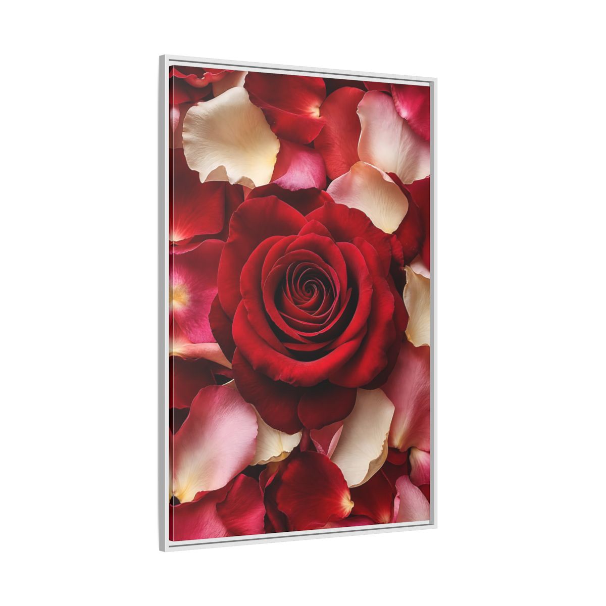 Floral Red Rose and Pink Framed Canvas Wall Art - Realistic Decor for Bedroom, Above Bed shown as canvas wall art