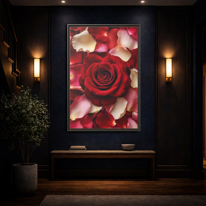 Floral Red Rose and Pink Framed Canvas Wall Art - Realistic Decor for Bedroom, Above Bed shown as canvas wall art