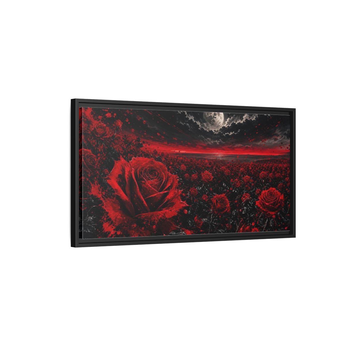 Side Mockup 2. Floral Red Roses Red And Black Roses shown as stretched canvas wall art