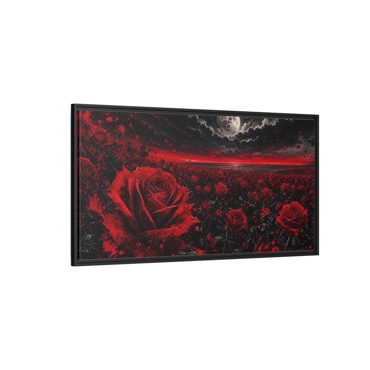 Side Mockup 5. Floral Red Roses Red And Black Roses shown as stretched canvas wall art