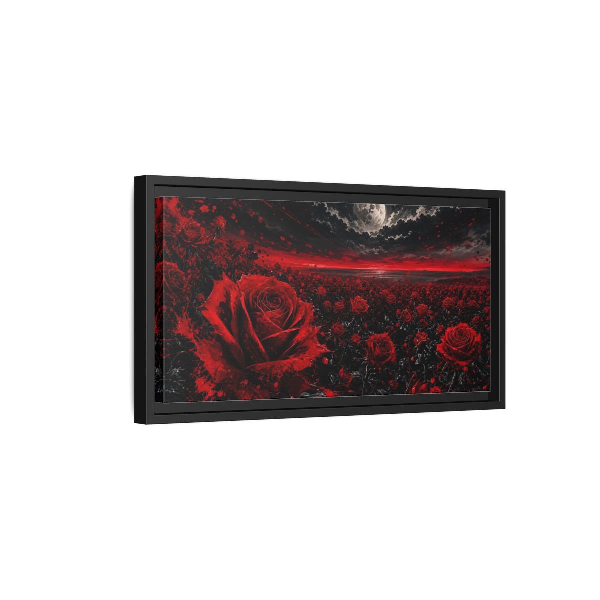 Side Mockup 8. Floral Red Roses Red And Black Roses shown as stretched canvas wall art