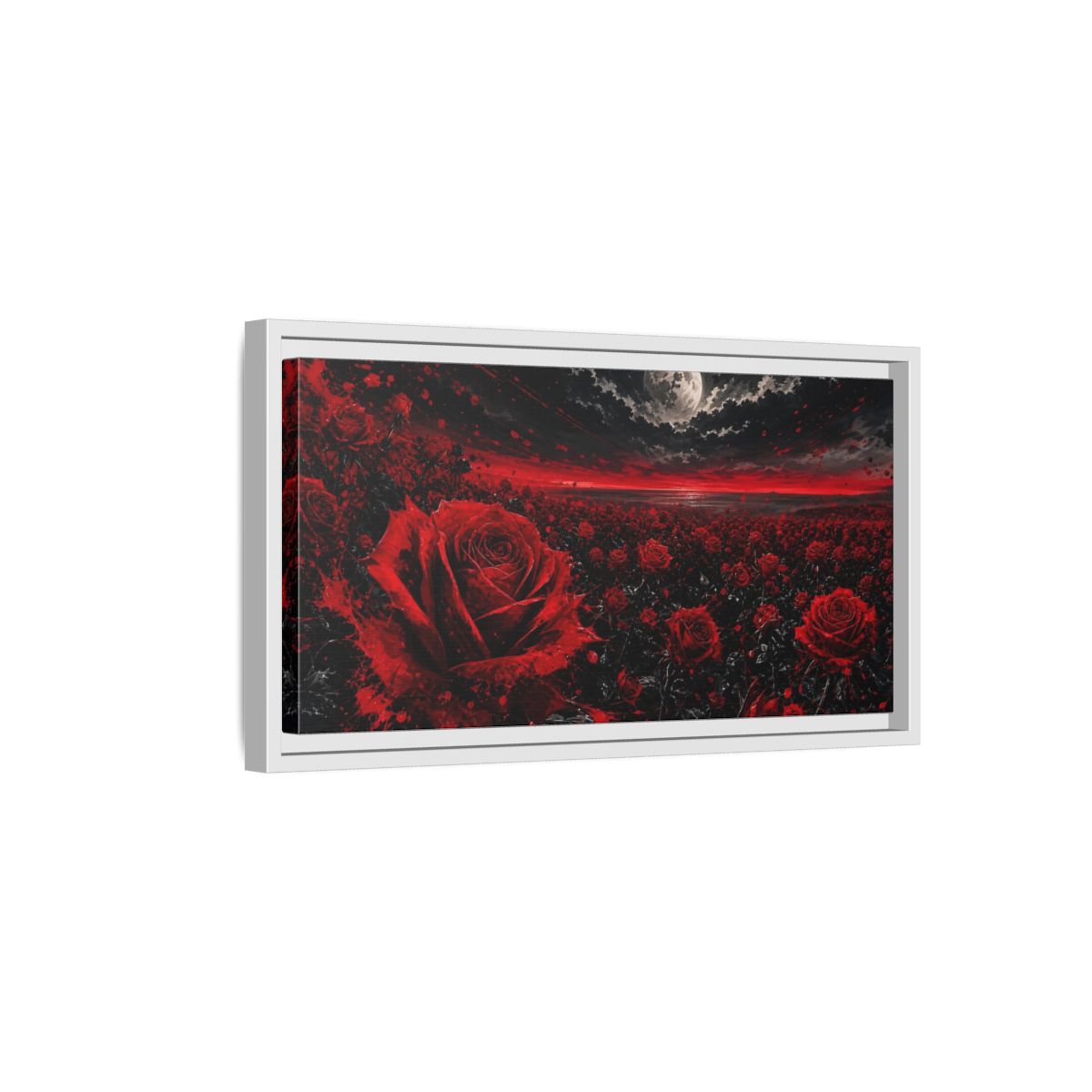 Side Mockup 6. Floral Red Roses Red And Black Roses shown as stretched canvas wall art