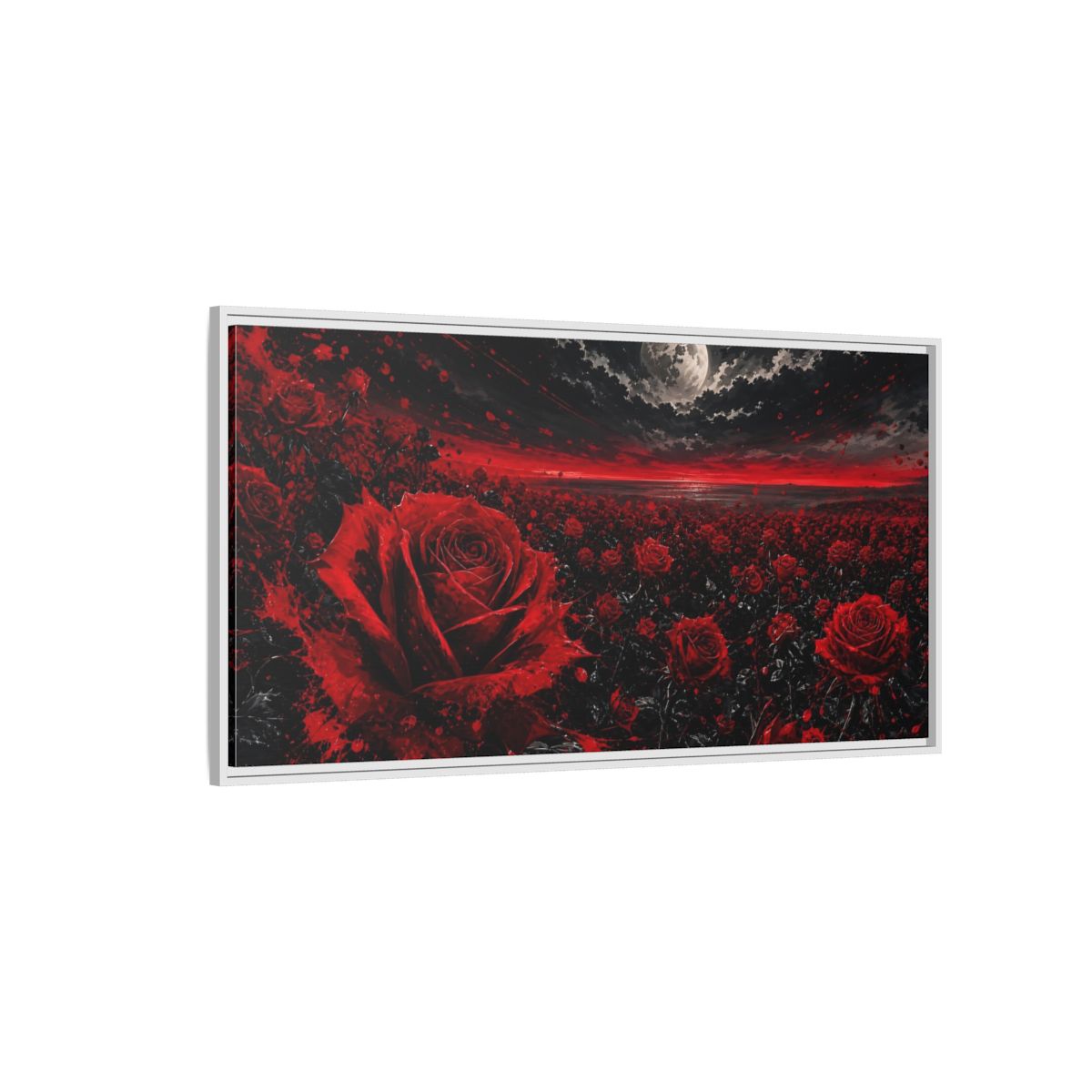 Side Mockup 3. Floral Red Roses Red And Black Roses shown as stretched canvas wall art