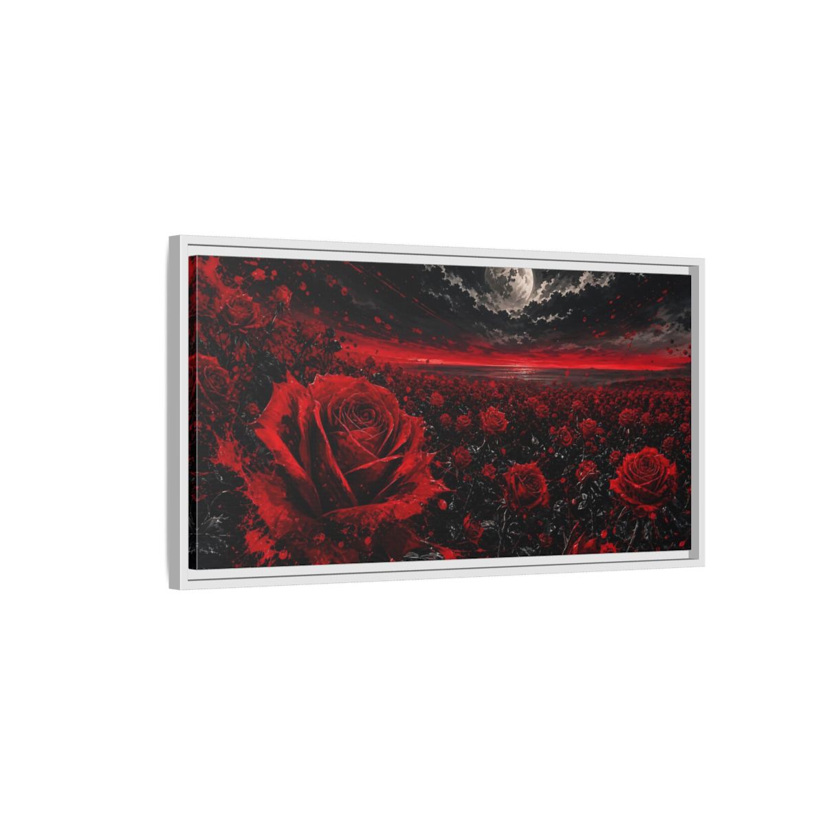 Side Mockup 1. Floral Red Roses Red And Black Roses shown as stretched canvas wall art