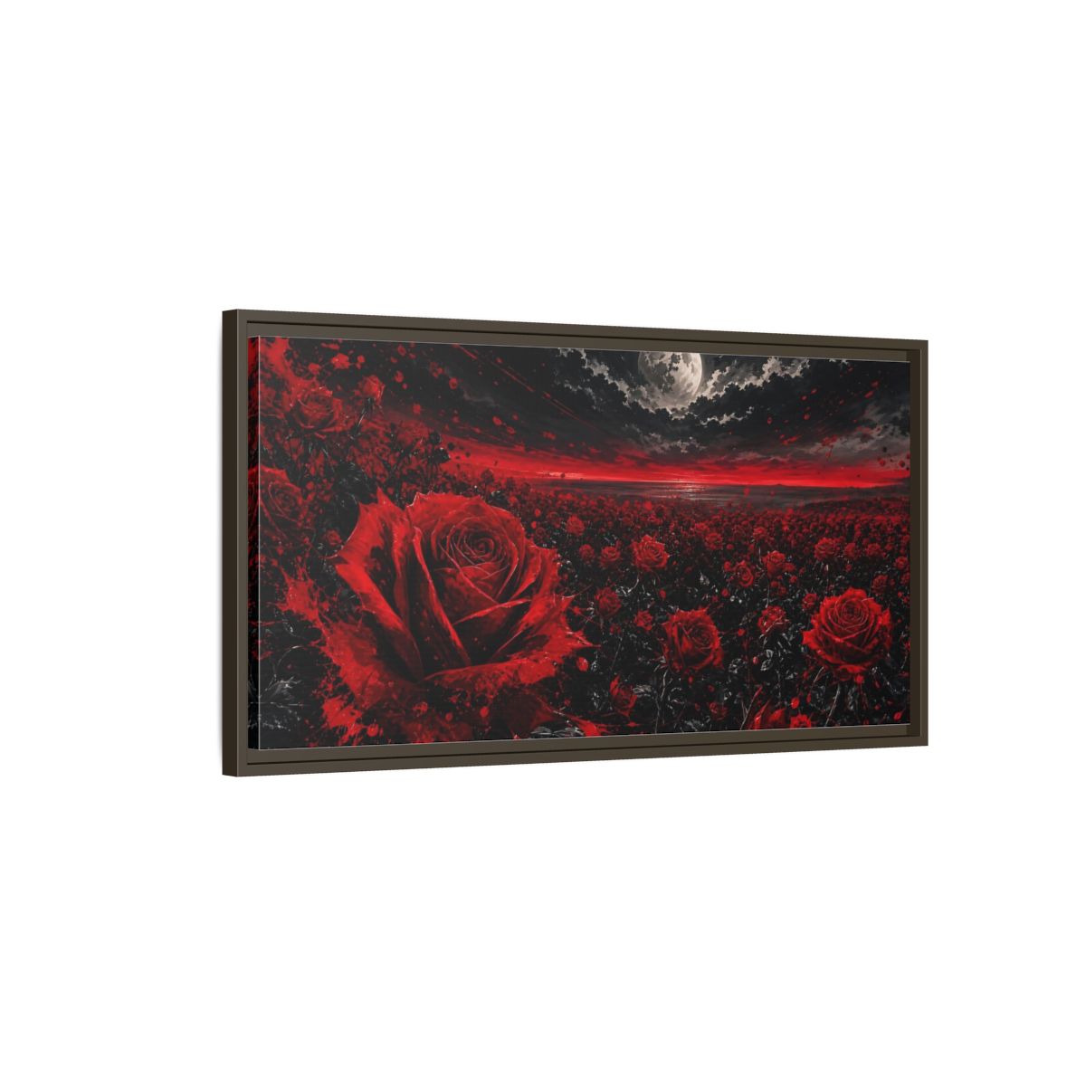 Main Mockup. Floral Red Roses Red And Black Roses shown as stretched canvas wall art