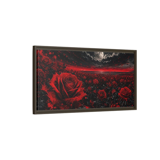 Main Mockup. Floral Red Roses Red And Black Roses shown as stretched canvas wall art