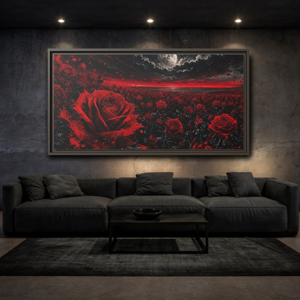 Mockup 3. Floral Red Roses Red And Black Roses shown as stretched canvas wall art
