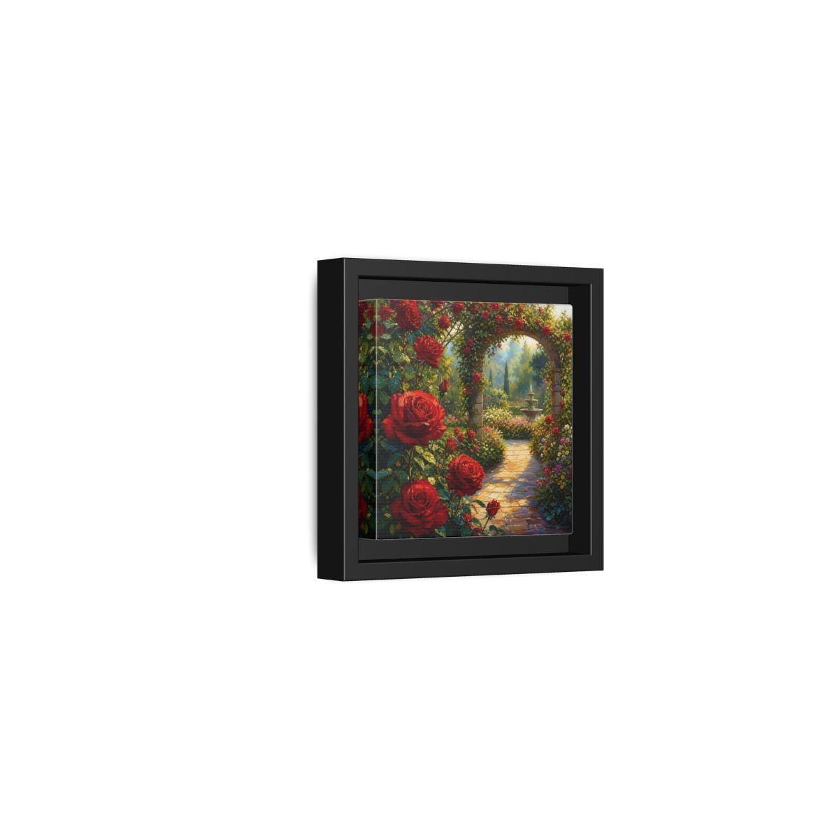 Side Mockup 24. Floral Red Roses Red Rose Garden shown as stretched canvas wall art