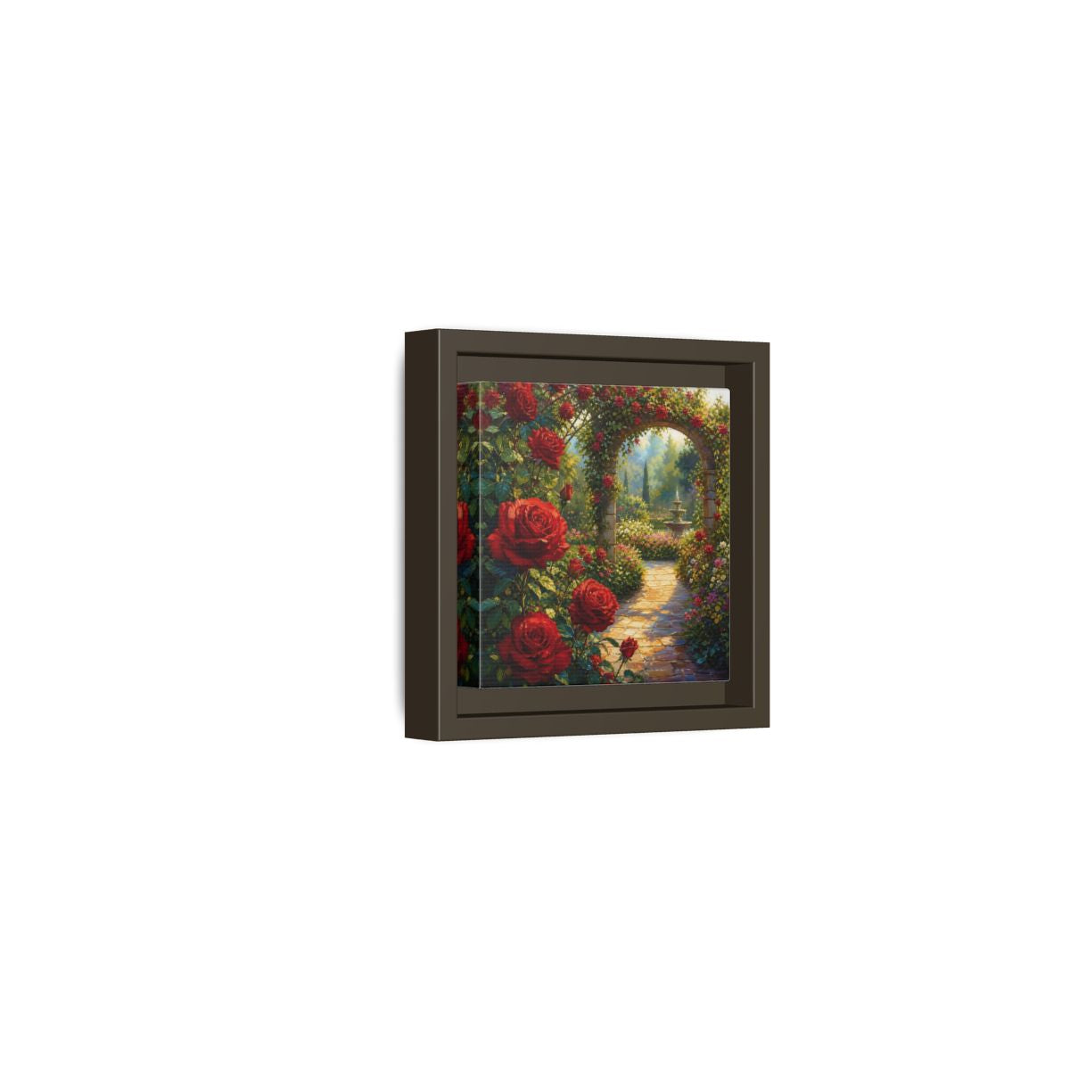 Side Mockup 23. Floral Red Roses Red Rose Garden shown as stretched canvas wall art