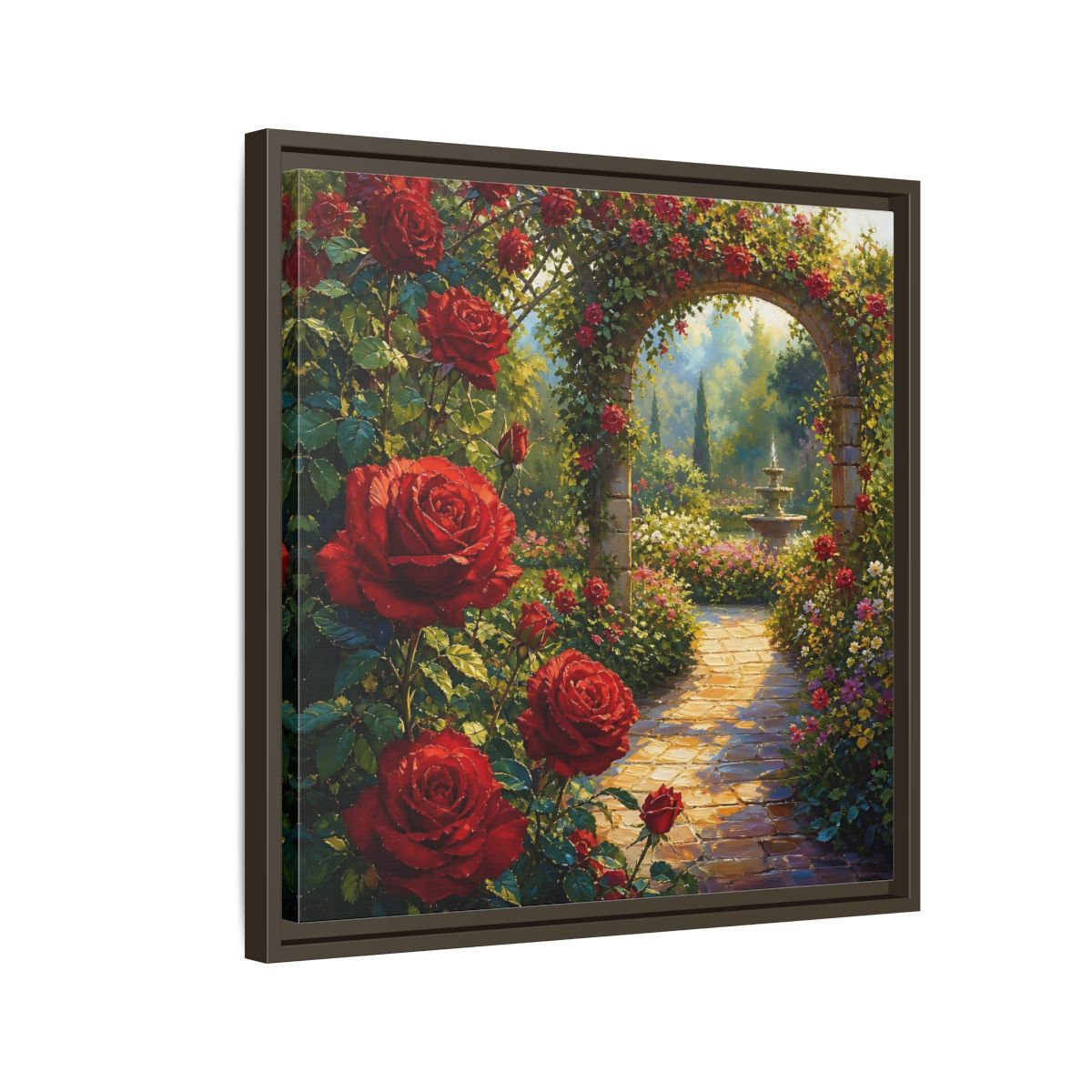 Side Mockup 11. Floral Red Roses Red Rose Garden shown as stretched canvas wall art