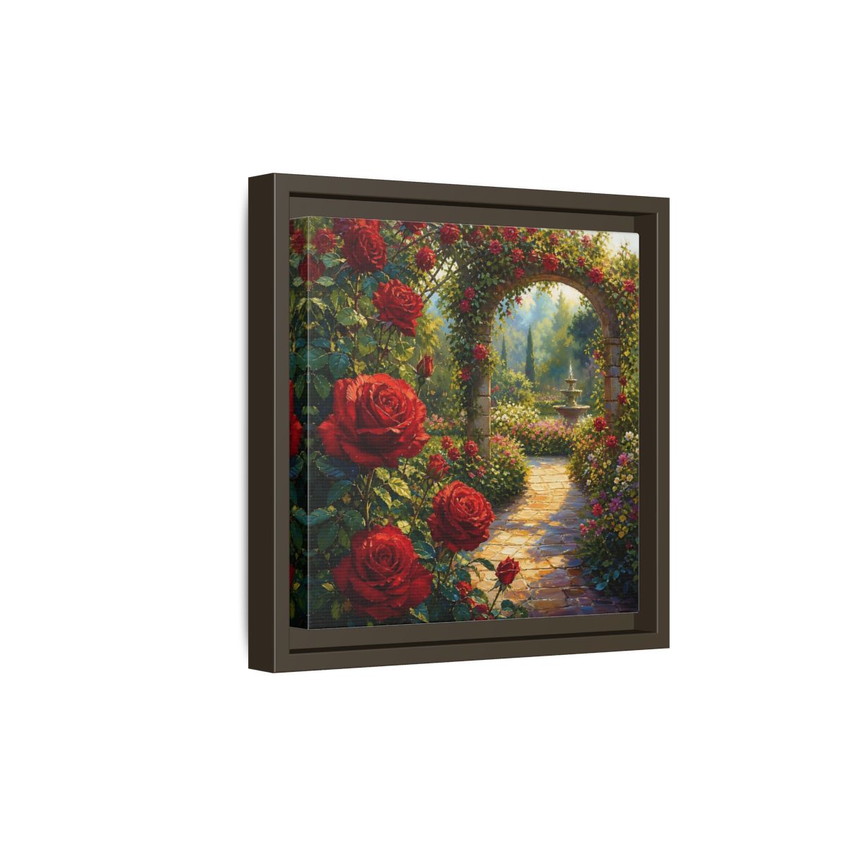 Side Mockup 20. Floral Red Roses Red Rose Garden shown as stretched canvas wall art