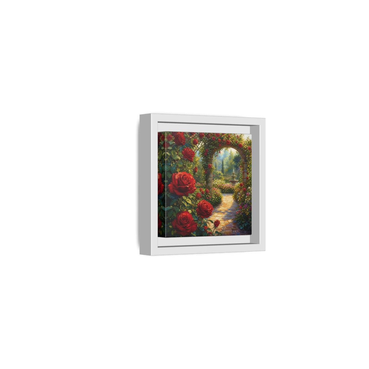 Side Mockup 22. Floral Red Roses Red Rose Garden shown as stretched canvas wall art
